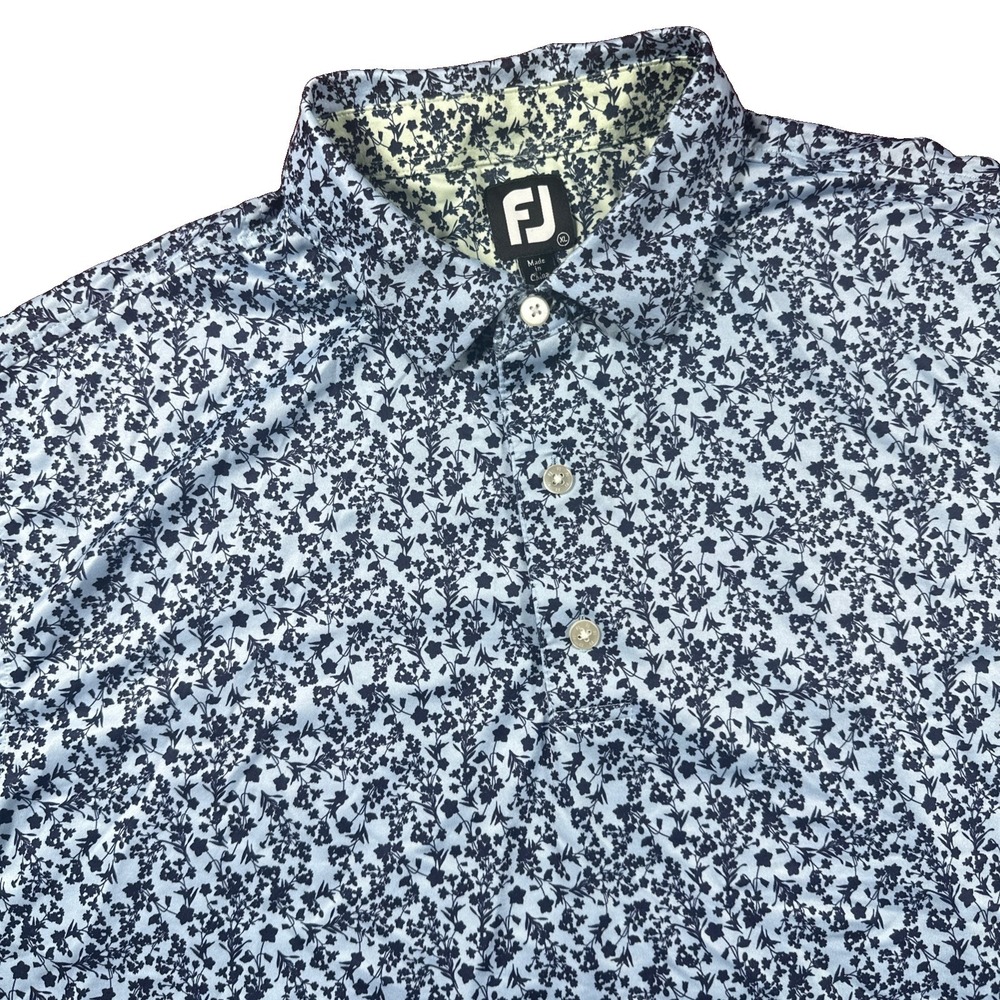 Footjoy Polo Shirt Mens Extra Large Blue Performance Golf All Over Print Floral